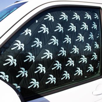 Preview: Thermomatte in schwarz mit weißen Palmen für die Fahrerseite