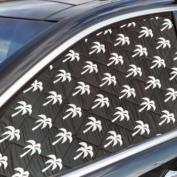 Preview: Thermomatte in schwarz mit weißen Palmen für die Fahrerseite