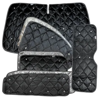 Set: Thermomatten schwarz Komplettset 8-teilig Ford Tourneo Custom V710 ab 10/2023 / VW neuer Transporter - langer Radstand