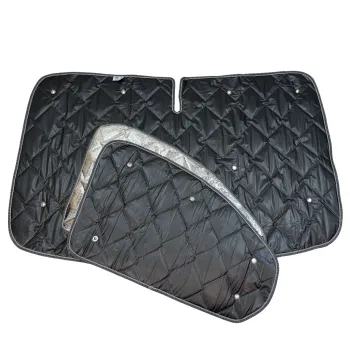 Thermomatten schwarz Ford Tourneo Custom V710 ab 10/2023 / VW neuer Transporter Fahrerhaus (mit Ausschnitt Spiegel)