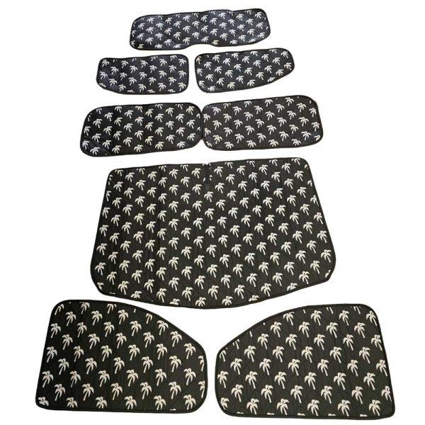 Thermomatten Komplettset in schwarz mit weißen Palmen