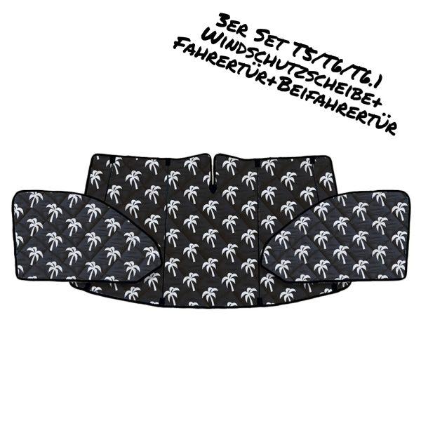 Thermomatten Fahrerhaus in schwarz mit weißen Palmen