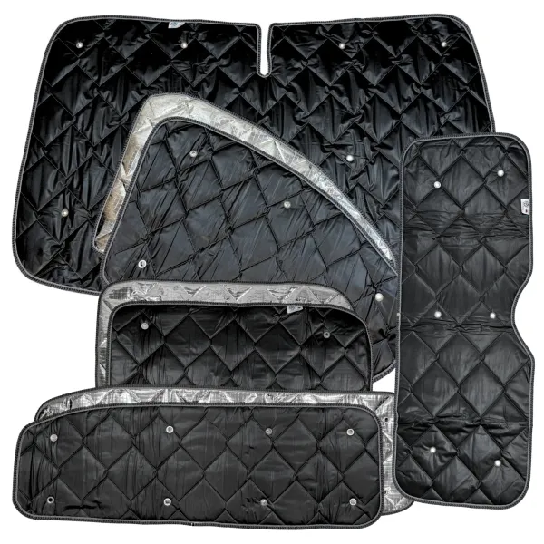 Set: Thermomatten schwarz Komplettset 8-teilig Ford Tourneo Custom V710 ab 10/2023 / VW neuer Transporter - langer Radstand
